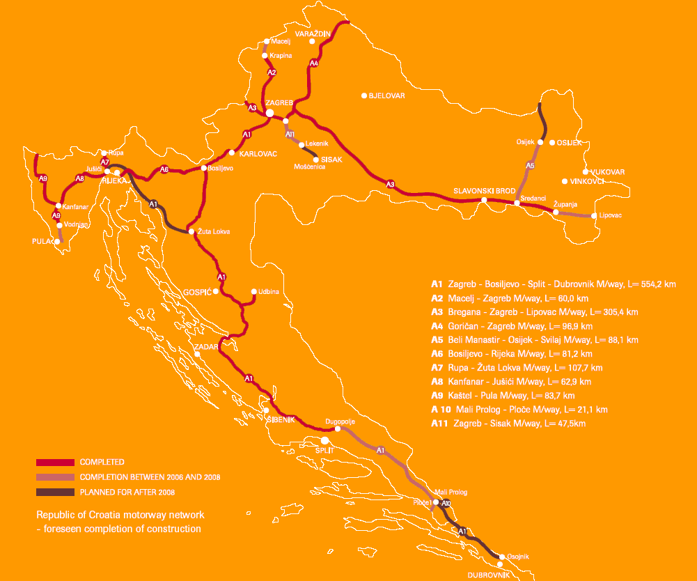 mapa Chorvatsko dálnice